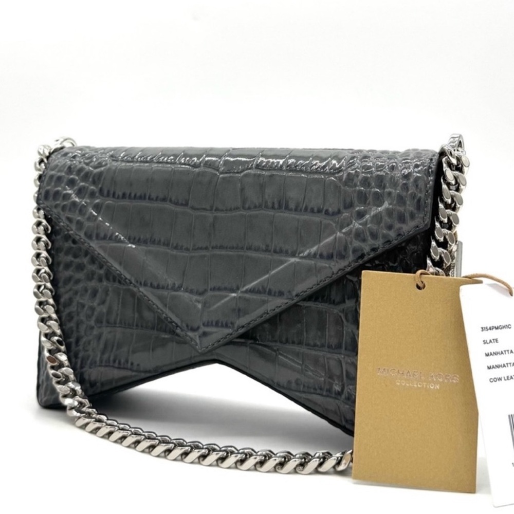 Michael Kors Collection Manhatta Medium Crocodile Embossed Patent Leather Bag